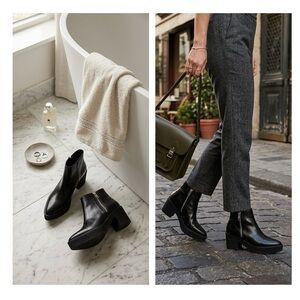 Pierre Darre | Black Leather Pointed Toe Platform Ankle Boots |size 40